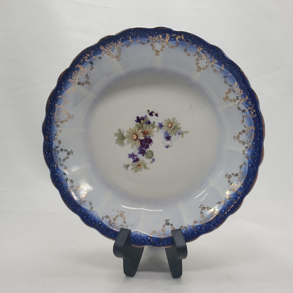 Vintage Antique Imperial China  S.V.O.C.  Co Soup Bowl‎ RARE Blue Gold Floral.